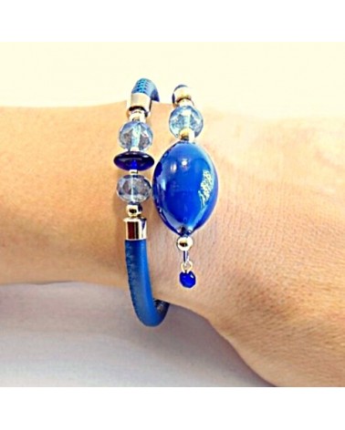 Bracelet Gloria en cuir de Toscane et perles en verre de Murano