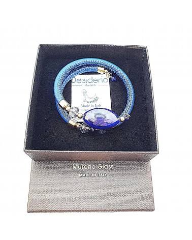 Bracelet Gloria en cuir de Toscane et perles en verre de Murano