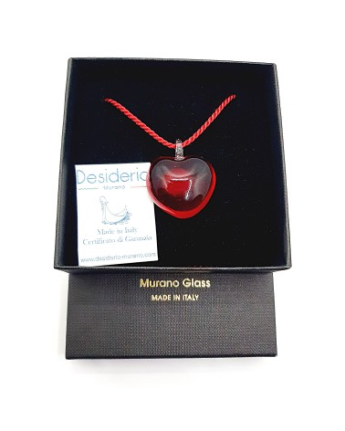 Pendentif cœur bombé en verre de Murano made in Italy