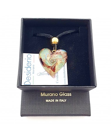 Pendentif cœur vortex en verre de Murano bijoux fantaisies fait à la main