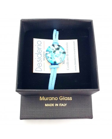 Bracelet en cuir et verre de Murano  bijoux fantaisies bijoux Murano