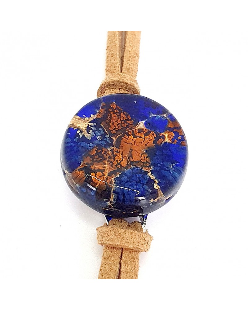 Bracelet en cuir verre de Murano  rond fait à la main  Made in Italie