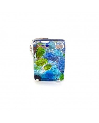 Bague rectangle en verre de Murano et murrine bijoux fantaisies artisans italiens