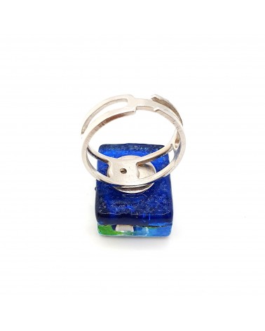 Bague rectangle en verre de Murano et murrine bijoux fantaisies artisans italiens