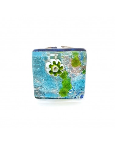 Bague carré en verre de Murano et murrine bijoux fantaisies artisans italiens