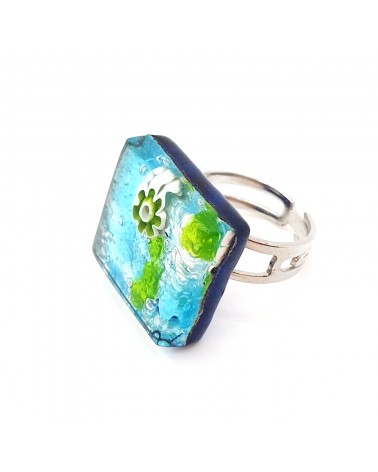 Bague carré en verre de Murano et murrine bijoux fantaisies artisans italiens