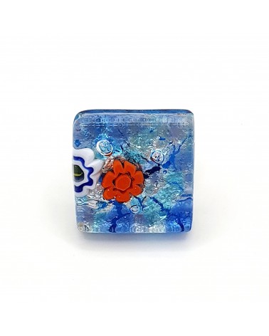 Bague carré en verre de Murano et murrine bijoux fantaisies artisans italiens