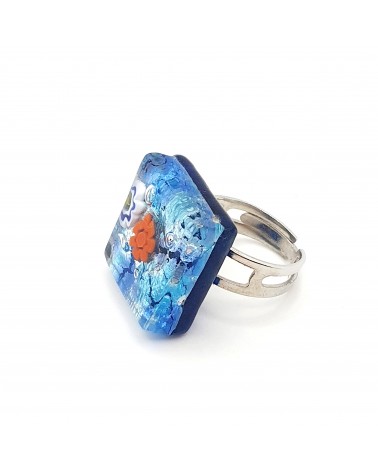 Bague carré en verre de Murano et murrine bijoux fantaisies artisans italiens