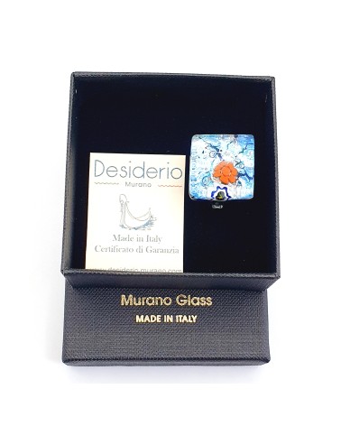 Bague carré en verre de Murano et murrine bijoux fantaisies artisans italiens
