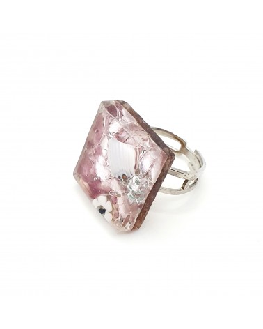 Bague carré en verre de Murano et murrine bijoux fantaisies artisans italiens
