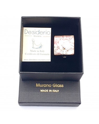 Bague carré en verre de Murano et murrine bijoux fantaisies artisans italiens