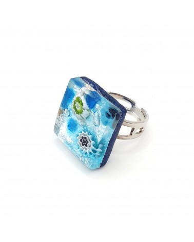Bague carré en verre de Murano et murrine bijoux fantaisies artisans italiens
