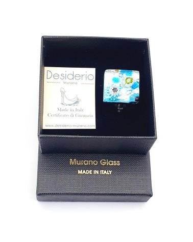 Bague carré en verre de Murano et murrine bijoux fantaisies artisans italiens
