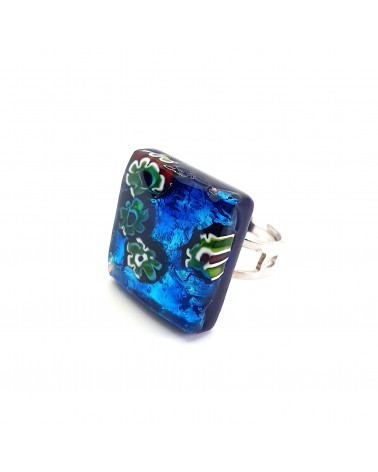 Bague carré en verre de Murano et murrine bijoux fantaisies artisans italiens