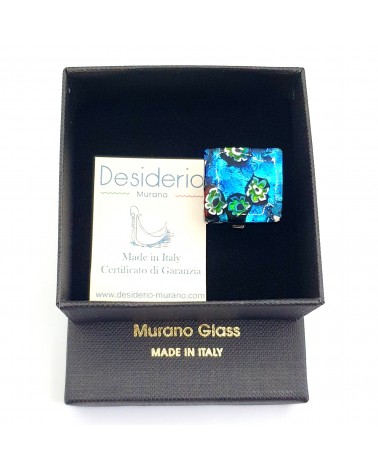 Bague carré en verre de Murano et murrine bijoux fantaisies artisans italiens