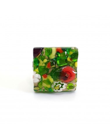 Bague relief carré en verre de Murano et murrine bijoux fantaisies artisans italiens