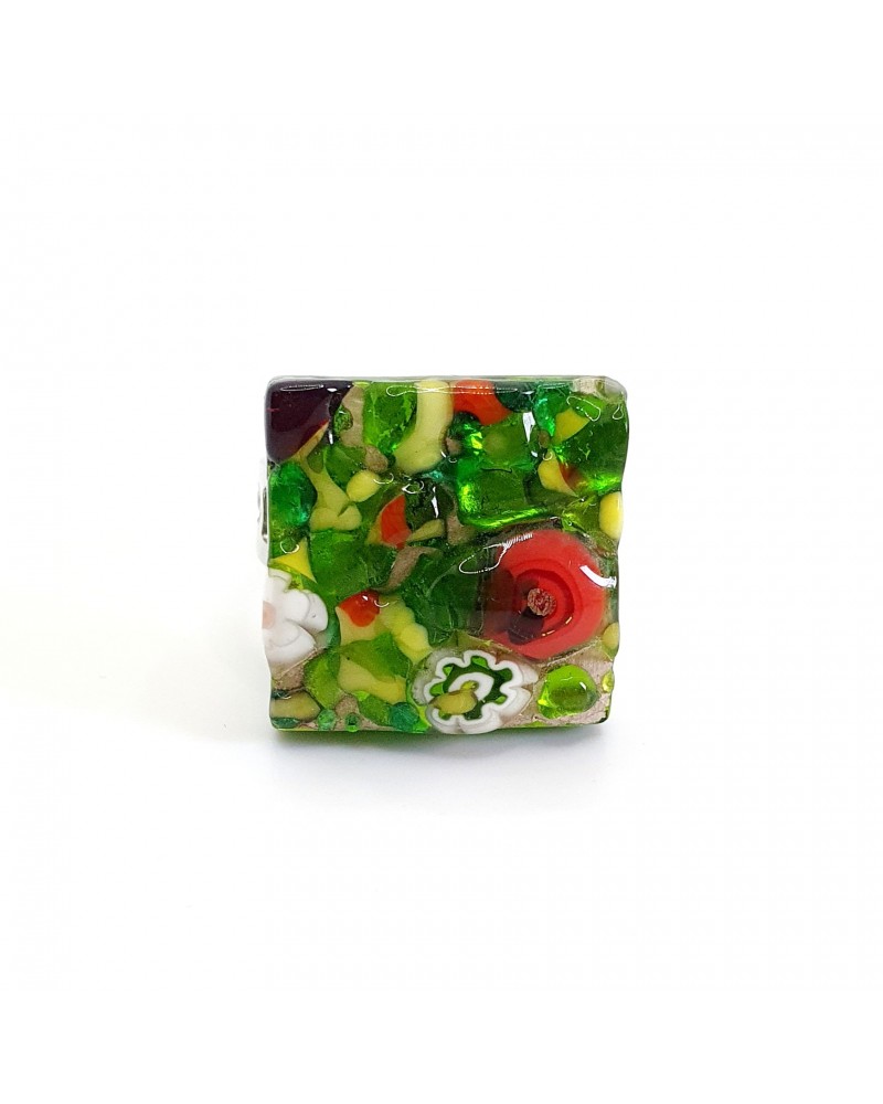 Bague relief carré en verre de Murano et murrine bijoux fantaisies artisans italiens