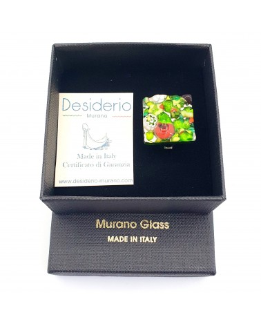 Bague relief carré en verre de Murano et murrine bijoux fantaisies artisans italiens
