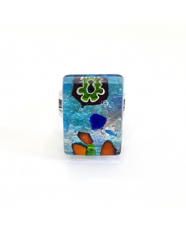Bague rectangle en verre de Murano et murrine bijoux fantaisies artisans italiens