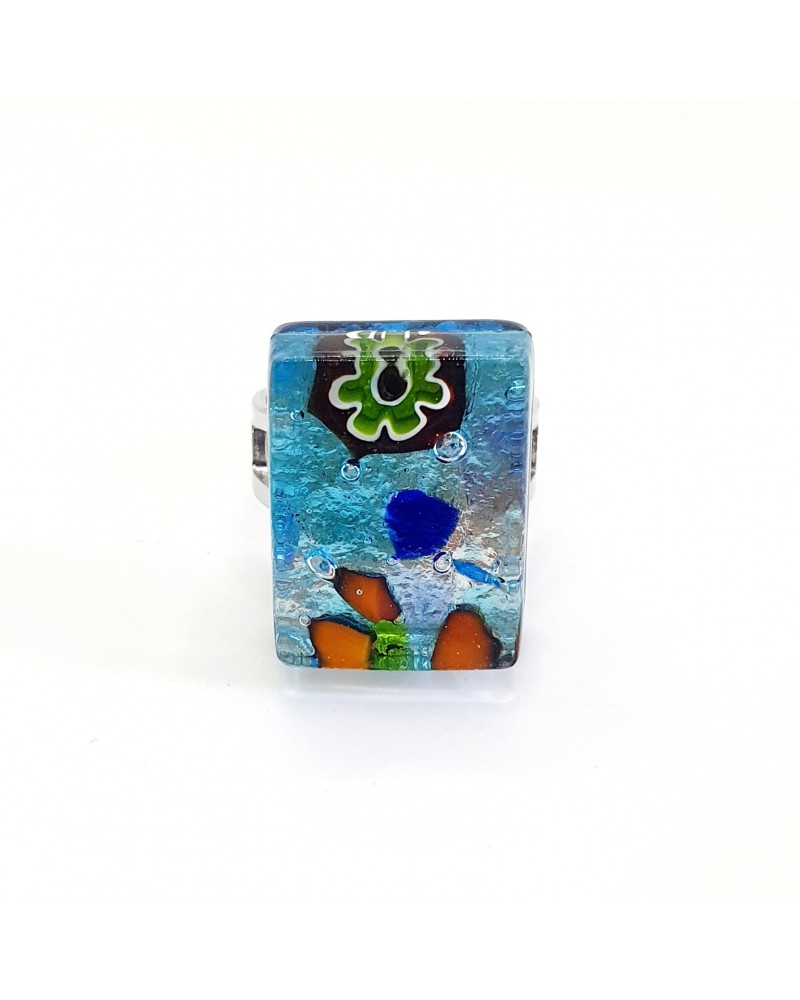 Bague rectangle en verre de Murano et murrine bijoux fantaisies artisans italiens