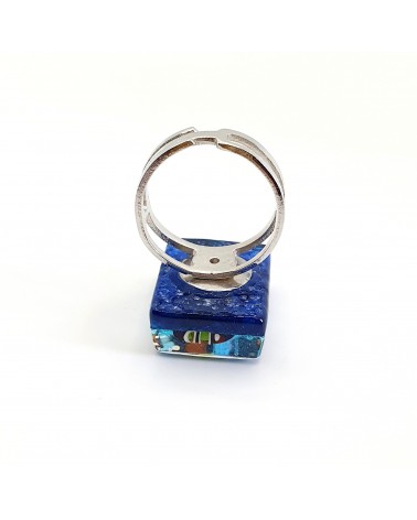 Bague rectangle en verre de Murano et murrine bijoux fantaisies artisans italiens