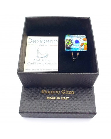 Bague rectangle en verre de Murano et murrine bijoux fantaisies artisans italiens