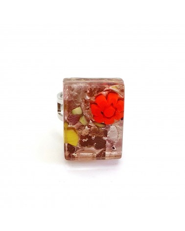Bague rectangle en verre de Murano et murrine bijoux fantaisies artisans italiens