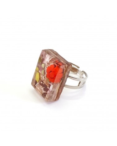 Bague rectangle en verre de Murano et murrine bijoux fantaisies artisans italiens