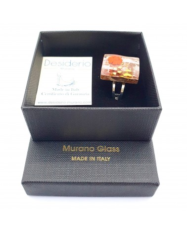 Bague rectangle en verre de Murano et murrine bijoux fantaisies artisans italiens