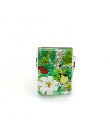 Bague rectangle en verre de Murano et murrine bijoux fantaisies artisans italiens
