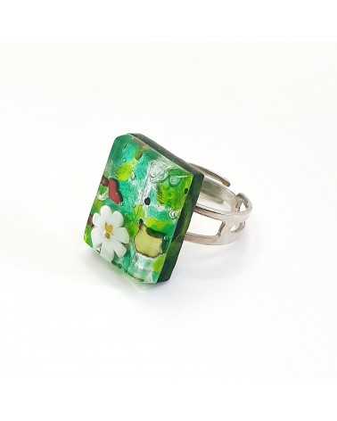 Bague rectangle en verre de Murano et murrine bijoux fantaisies artisans italiens