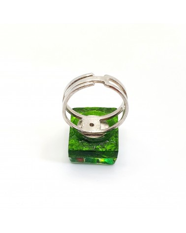 Bague rectangle en verre de Murano et murrine bijoux fantaisies artisans italiens