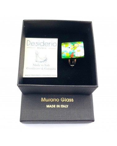 Bague rectangle en verre de Murano et murrine bijoux fantaisies artisans italiens