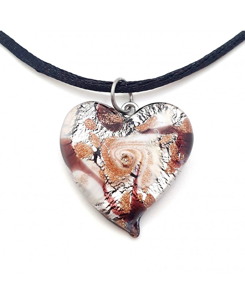 Pendentif cœur vortex en verre de Murano bijoux fantaisies fait à la main