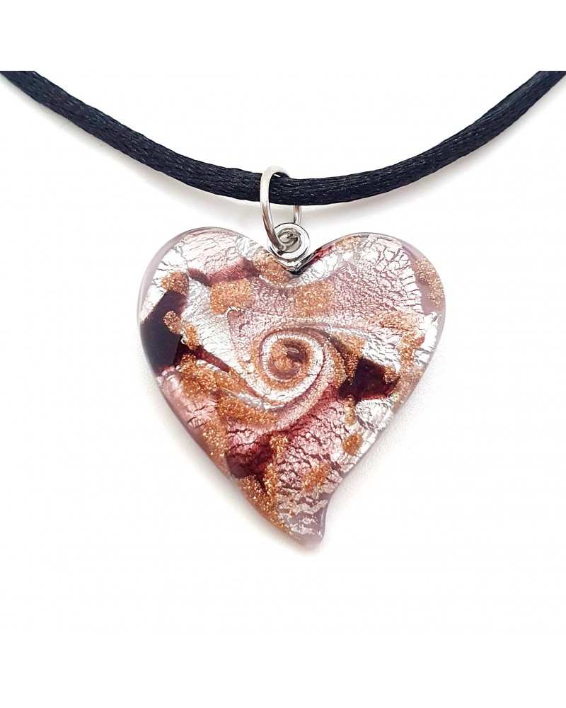 Pendentif cœur vortex en verre de Murano bijoux fantaisies fait à la main