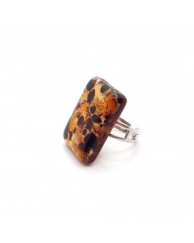 Grande bague rectangle en verre de Murano et murrine bijoux fantaisies artisans italiens