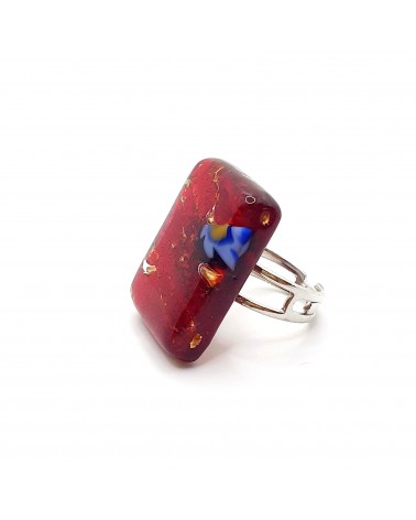 Grande bague rectangle en verre de Murano et murrine bijoux fantaisies artisans italiens