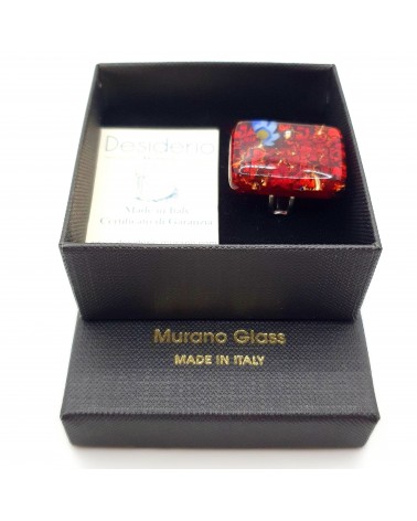 Grande bague rectangle en verre de Murano et murrine bijoux fantaisies artisans italiens