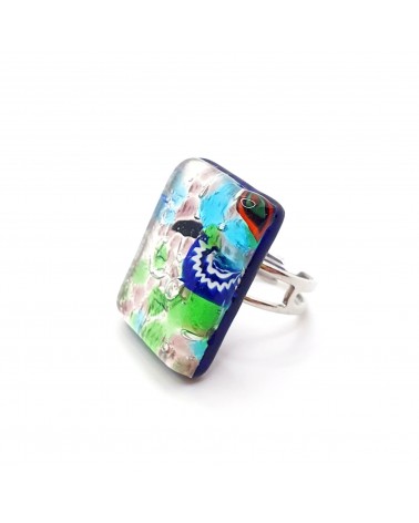 Grande bague rectangle en verre de Murano et murrine bijoux fantaisies artisans italiens