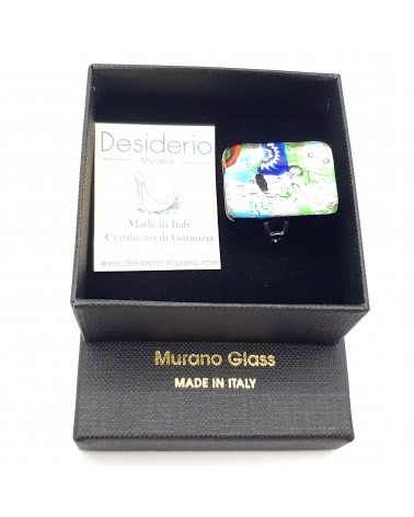 Grande bague rectangle en verre de Murano et murrine bijoux fantaisies artisans italiens