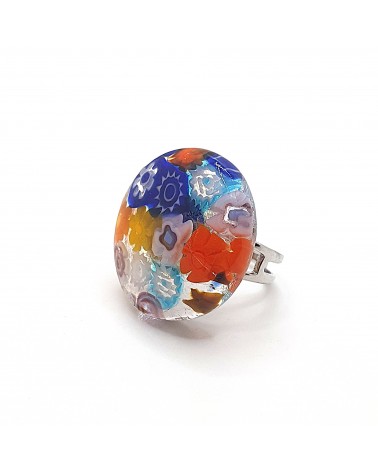 Bague ronde verre Murano murrine fleurs bijoux fantaisies