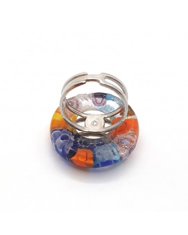 Bague ronde verre Murano murrine fleurs bijoux fantaisies