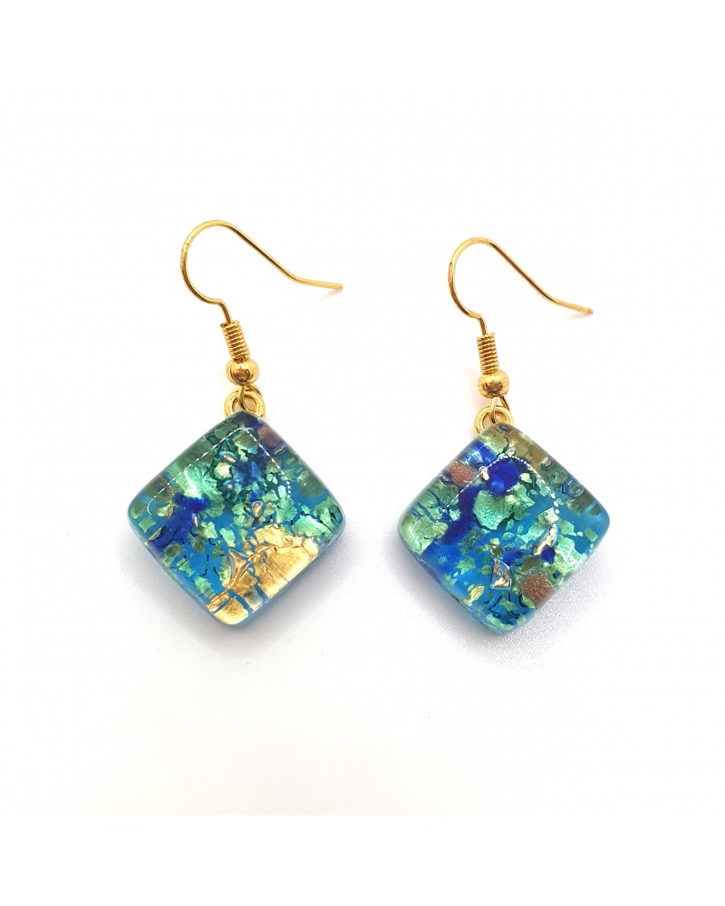 Grandes boucles d'oreilles carré en verre de Murano bijoux fantaisies fait à la main Bijoux Murano