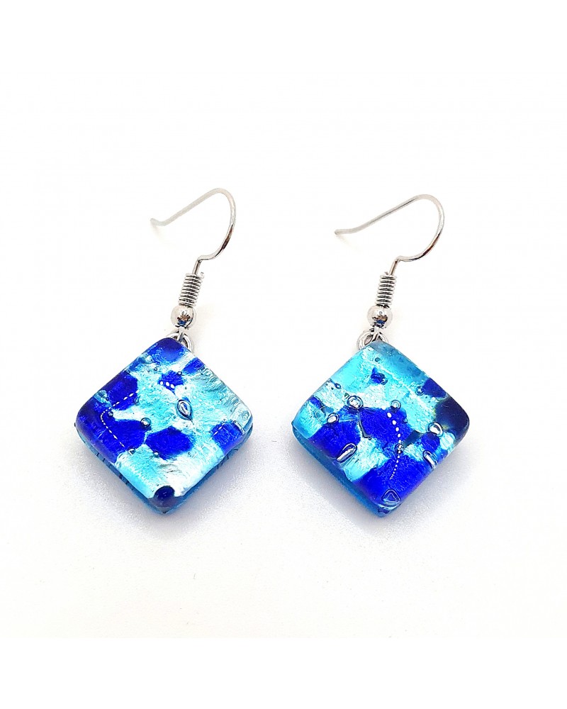 Grandes boucles d'oreilles carré en verre de Murano bijoux fantaisies fait à la main