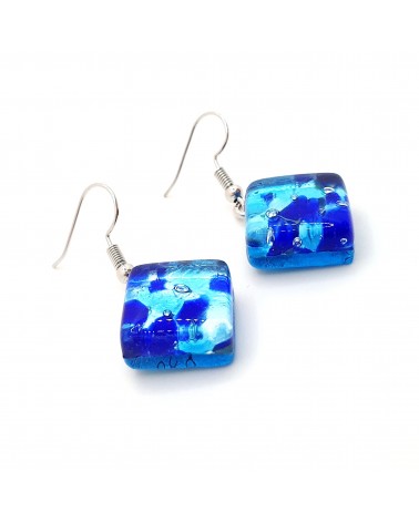 Grandes boucles d'oreilles carré en verre de Murano bijoux fantaisies fait à la main