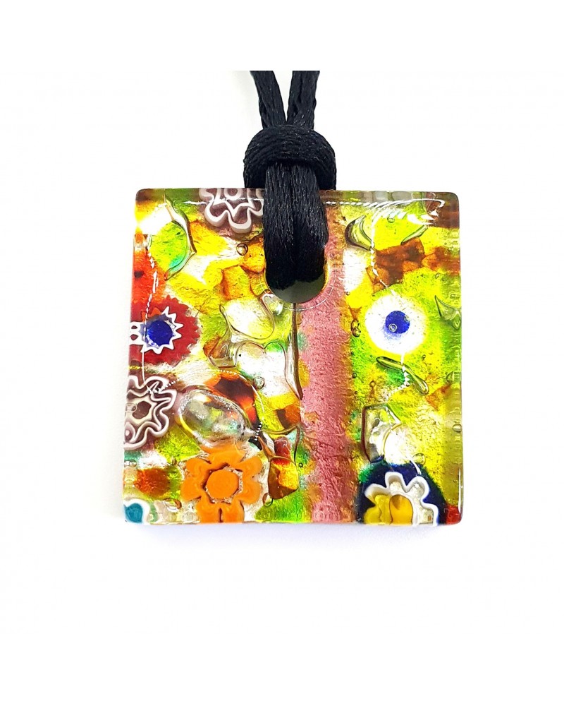 Pendentif carré en verre de Murano bijoux fantaisies artisans italiens