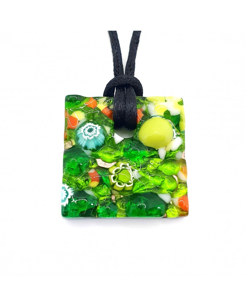 Pendentif relief carré en verre de Murano bijoux Murano