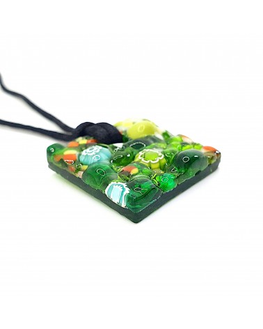 Pendentif relief carré en verre de Murano bijoux Murano