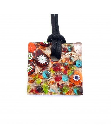 Pendentif relief carré en verre de Murano bijoux Murano