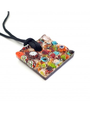 Pendentif relief carré en verre de Murano bijoux Murano
